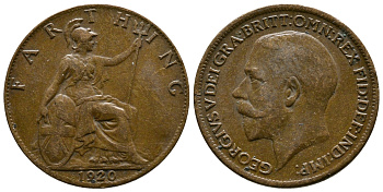 Великобритания 1 фартинг 1920 Георг V (1910-1936) KM 808.2 Spink 4060 бронза 4384-1256
