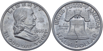 США медаль 1963 half dollar (1/2 доллара) In God we trust, диаметр 77 мм, алюминий 3-5-2-25