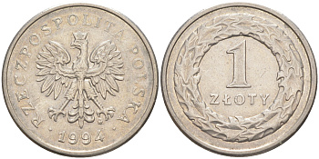 Польша 1 злотый 1994 MW KM 282 медно-никель 106-551