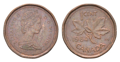 Канада 1 цент 1984 Елизавета II (1952-2022), кленовый лист KM 132 бронза 4664-627