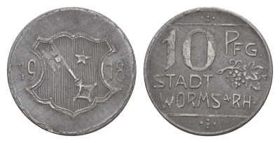 Вормс 10 пфеннигов 1918 Funck 613.2A, Men05 27640.2, Men18 34694.2 железо 4643-1018