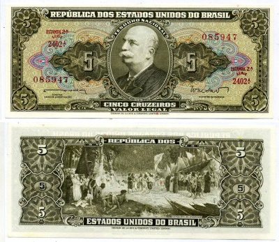 БРАЗИЛИЯ 5 КРУЗЕЙРО 1962 ПОДПИСЬ 11, СЕРИЯ 2402 Pick 176а бумага UNC (ПРЕСС) 6318-10-3-1