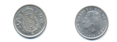 ИСПАНИЯ 5 ПЕСЕТ 1978 KM 807 медно-никель 54-1717