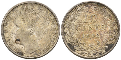 Нидерланды 10 центов 1903 Вильгельмина (1890-1948) KM 135 серебро 4576-816