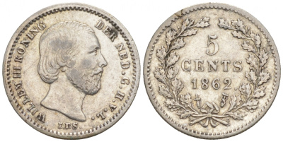 Нидерланды 5 центов 1862 Виллем III (1849-1890) KM 91 серебро 44-1017