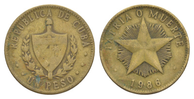 Куба 1 песо 1986 KM 105 латунь 4646-351