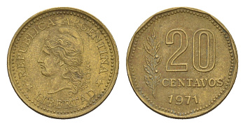 Аргентина 20 сентаво 1971 KM 67 латунь 4655-1033