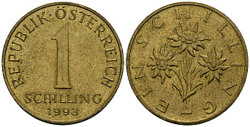 Австрия 1 шиллинг 1993 KM 2886 алюминиевая бронза 4135-227