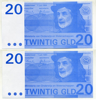 НИДЕРЛАНДЫ 20 ГУЛЬДЕНОВ 1994 ПИТЕР ДЕ РУДЖ, СУВЕНИРНАЯ бумага UNC (ПРЕСС) 7146-33-1-2