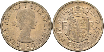 Великобритания 1/2 кроны 1957 Елизавета II (1952-2022) KM 907, Spink 4145 медно-никель 4367-1225