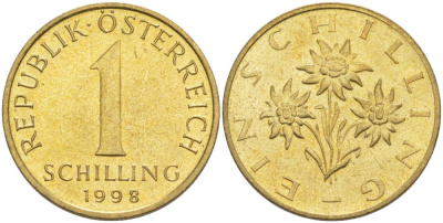 АВСТРИЯ 1 ШИЛЛИНГ 1998 KM 2886 алюминиевая бронза 186-1221