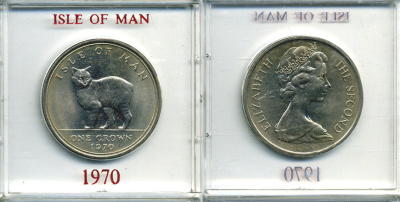 Остров Мэн 1 крона 1970 кошка Мэна, в оригинальной пластиковой коробке KM 18 медно-никель UNC 6-6-1-58