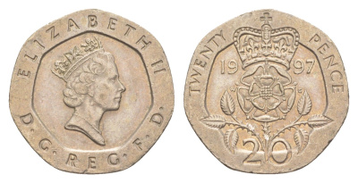 Великобритания 20 пенсов 1997 Елизавета II (1952-2022) KM 939, Spink 4361 (G2) медно-никель 4639-912