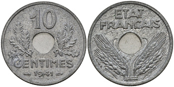 Франция 10 сантимов 1941 правительство Виши KM 898.1 цинк 4143-616