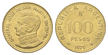 Аргентина 100 песо 1979 KM 85 алюминиевая бронза UNC 4662-741