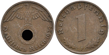 Германия 1 рейхспфенниг 1939 F KM 89, J 361 бронза 4136-1167