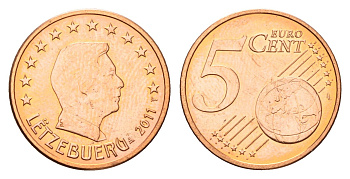 Люксембург 5 евроцентов 2011 KM 77 сталь плакированная медью UNC 4602-621