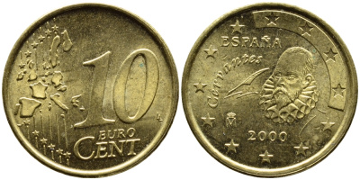 ИСПАНИЯ 10 ЕВРОЦЕНТОВ 2000 KM 1043 латунь 4391-153