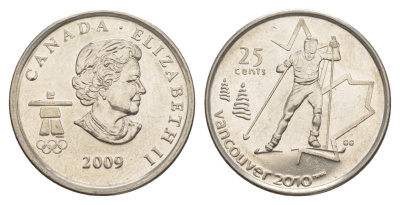 Канада 25 центов 2009 XXI зимние Олимпийские Игры, Ванкувер 2010 - Лыжные гонки KM 840 сталь плакированная никелем UNC 4637-946