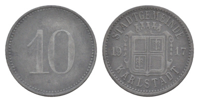 Карлштадт 10 пфеннигов 1917 Funck 233.2, Men18 16022.2 цинк 4636-1146