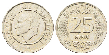 Турция 25 курушей 2011 Кемаль Ататюрк KM 1242 медно-никель UNC 4697-1217