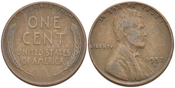 США 1 ЦЕНТ 1952 D, ЛИНКОЛЬН KM А132 медь цинк 218-614