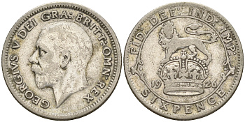 Великобритания 6 пенсов 1926 Георг V (1910-1936), нет зазора над буквой I KM 815a.2, Spink 4025 серебро 4602-618