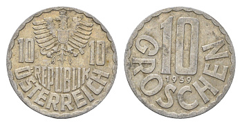 Австрия 10 грошей 1959 KM 2878 алюминий 4669-666