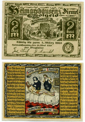 Германия, Херлесхаузен 2 марки 1922 15 мая 1921 - 1 марта 1922, нотгельд, аббатство в земле Гессен Grabowski 470.1  бумага  UNC (пресс) 7221-11-2-2