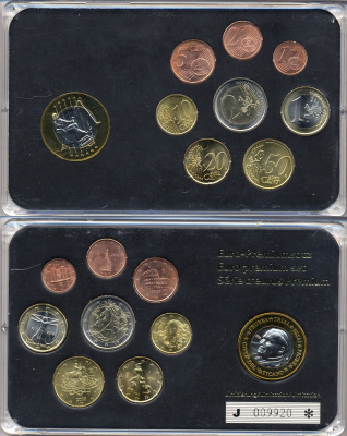 Италия евронабор от 1 евроцента до 2 евро включает 1 евро 1998 папа Иоанн Павел II, планшет биметалл, медно-никель UNC 3-4-9-05