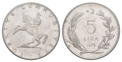 Турция 5 лир 1979 Кемаль Ататюрк KM 905 нержавеющая сталь 4645-526