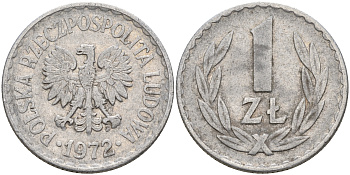 Польша 1 злотый 1972 MW KM 49.1 алюминий    4161-153