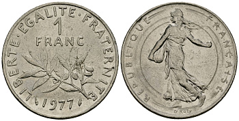 Франция 1 франк 1977 сеятель KM 925 никель 4135-856