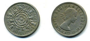 Великобритания 2 шиллинга (флорин) 1959 Елизавета II (1952-2022) KM 906, Spink 4146 медно-никель 89-1637