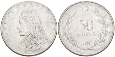 Турция 50 курушей 1976 Анатолийская невеста KM 899 нержавеющая сталь 3457-911