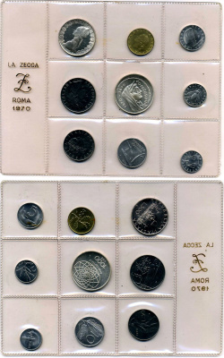 Италия набор из 9 монет 1970 оригинальная упаковка, запайка, сертификат, ДВЕ МОНЕТЫ СЕРЕБРО KM MS 3 UNC 3-4-8-6