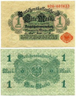 Германия 1 марка 1914 красная серия, выпуск 1917 Pick 51, Розенберг 51с бумага 7547-61-4-1