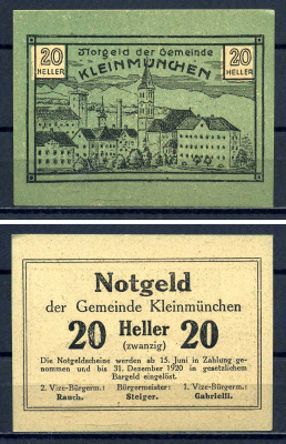 Клайнмюнхен (Австрия) 20 геллеров 1920 Jaksc/Pick?JPR0456a-20 бумага UNC (пресс) 7556-32-2-2