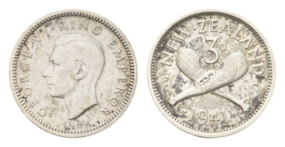Новая Зеландия 3 пенса 1941 Георг VI (1936-1952), редкий год KM 7 серебро 4659-934