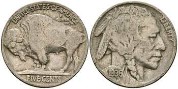 США 5 центов 1936 индеец, бизон KM 134 медно-никель 4529-326