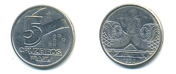 Бразилия 5 крузейро 1990 фермер KM 618.1 нержавеющая сталь aUNC 93-655