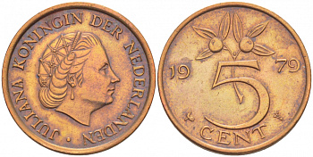 Нидерланды 5 центов 1979 Юлиана (1948-1980) KM 181 бронза 3856-1046