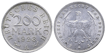ГЕРМАНИЯ 200 МАРОК 1923 A KM 35, J. 304 алюминий 4380-425