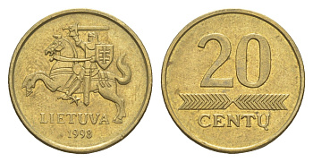 Литва 20 центов 1998 KM 107 никель латунь 4115-952