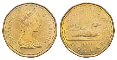 Канада 1 доллар 1987 Елизавета II (1952-2022), утка KM 157 никель плакированный алюминиевой бронзой 4637-955