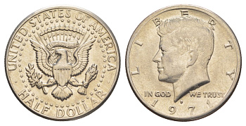 США 1/2 доллара (50 центов) 1971 D, Джон Кеннеди KM 202b медь плакированная медно-никелем aUNC 88-1024