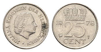 Нидерланды 25 центов 1978 Юлиана (1948-1980) KM 183 медно-никель 4613-149