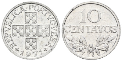 Португалия 10 сентаво 1971 KM 594 алюминий 4147-559