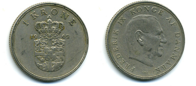 Дания 1 крона 1962 C; S, Фредерик IX (1947-1972) KM 851 медно-никель 56-327