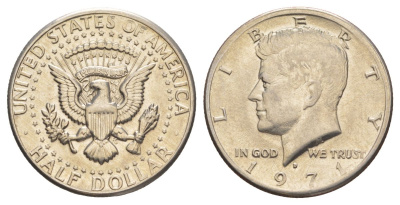 США 1/2 доллара (50 центов) 1971 D, Джон Кеннеди KM 202b медь плакированная медно-никелем aUNC 88-1024